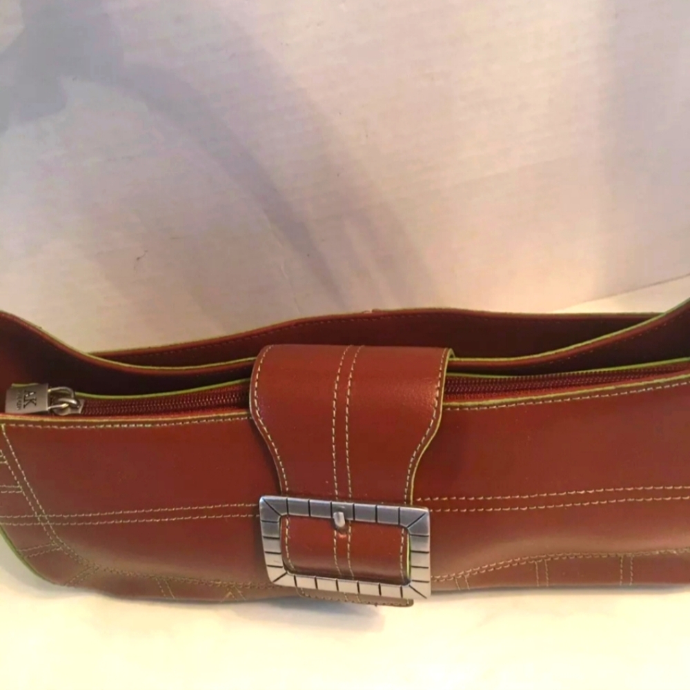 BROWN WITH GREEN ANNE KLEIN SHOULDER BAG